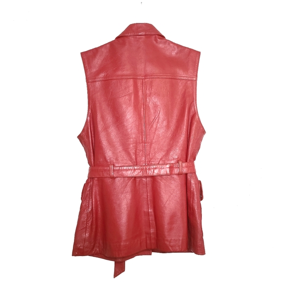 VINTAGE SANZZINI Genuine Leather Red Vest Coat size small - Picture 2 of 6